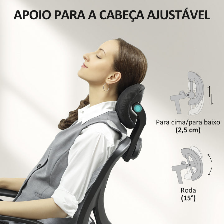 Cadeira de Escritório Cadeira para Secretária Giratória com Altura Ajustável Função Reclinável Apoio para a Cabeça e Suporte Lombar 62x67x108-118 cm Cinza