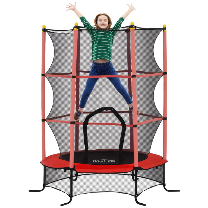 Trampolim para Crianças acima de 3 Anos Cama Elástica Infantil com Rede de Segurança e Estrutura de Aço para Interiores e Exteriores Carga 50 kg Ø163x190 cm Vermelho