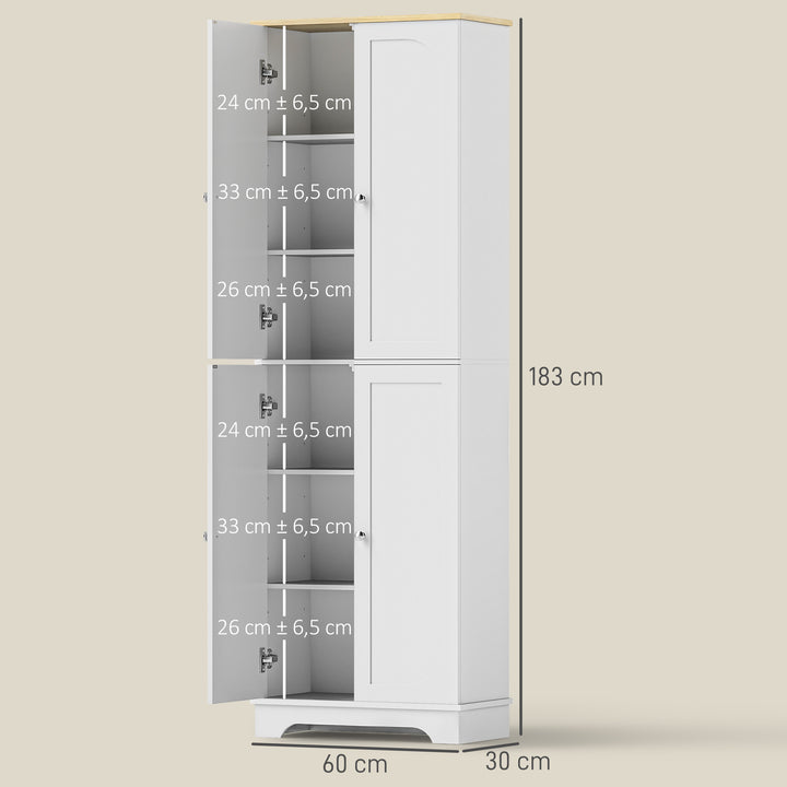 Armário de Cozinha Armário Alto de Cozinha Móvel Auxiliar de Cozinha com 4 Portas e Prateleiras Ajustáveis para Sala de Jantar 60x30x183 cm