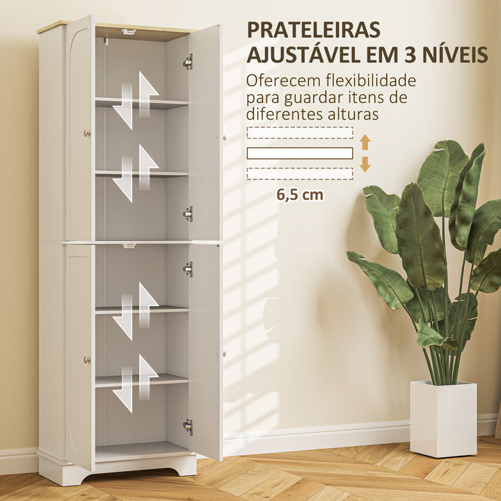 Armário de Cozinha Armário Alto de Cozinha Móvel Auxiliar de Cozinha com 4 Portas e Prateleiras Ajustáveis para Sala de Jantar 60x30x183 cm