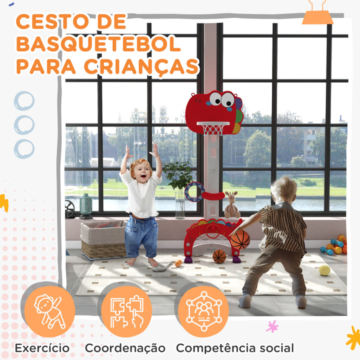 Tabela de Basquetebol Infantil 5 em 1 Tabela de Bssquetebol para Crianças com Altura Ajustável Futebol Golf Aros Jogo de Lançamento de Bola Interior 46x51x134-152 cm Vermelho