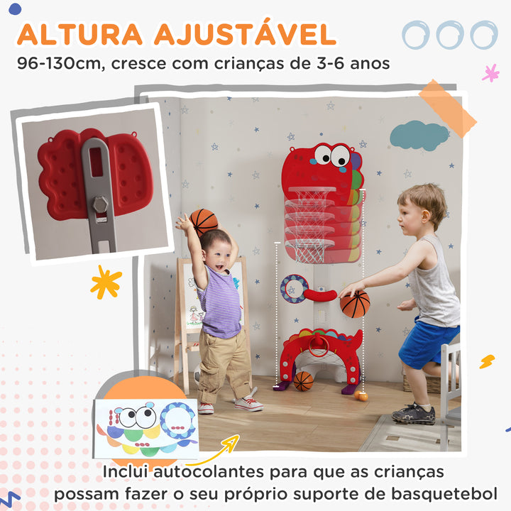 Tabela de Basquetebol Infantil 5 em 1 Tabela de Bssquetebol para Crianças com Altura Ajustável Futebol Golf Aros Jogo de Lançamento de Bola Interior 46x51x134-152 cm Vermelho