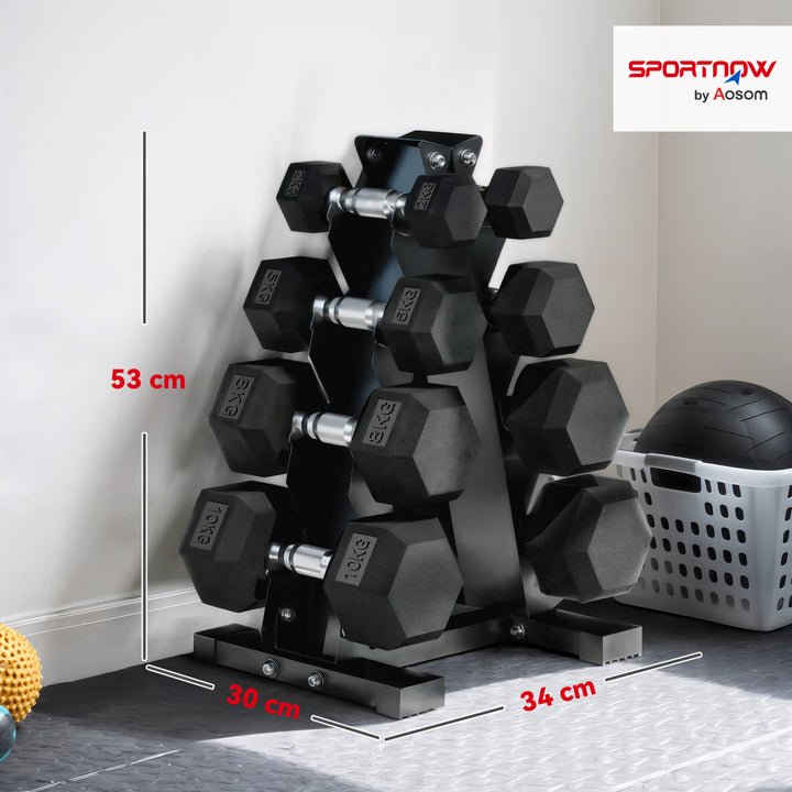 Conjunto de Halteres de 8 Peças 50 kg Halteres Hexagonais 2x2kg 2x5kg 2x8kg 2x10kg com Suporte de Armazenamento e Punho Antiderrapante para Treino em Casa e Ginásio Preto