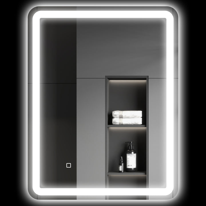 Espelho Casa de banho com Luzes LED 70x90 cm Espelho de Parede Antiembaciamento com 3 Temperaturas de Cor Ajustável e Função de Memória Horizontal e Vertical Prata