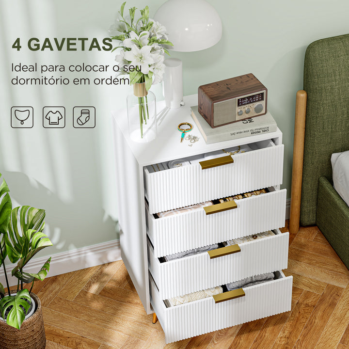 Cómoda com 4 Gavetas Cómoda de Dormitório Moderna com Desenho Ondulado Anti-Tombo Cómoda para Sala de Estar Corredor 60x40x90 cm Branco