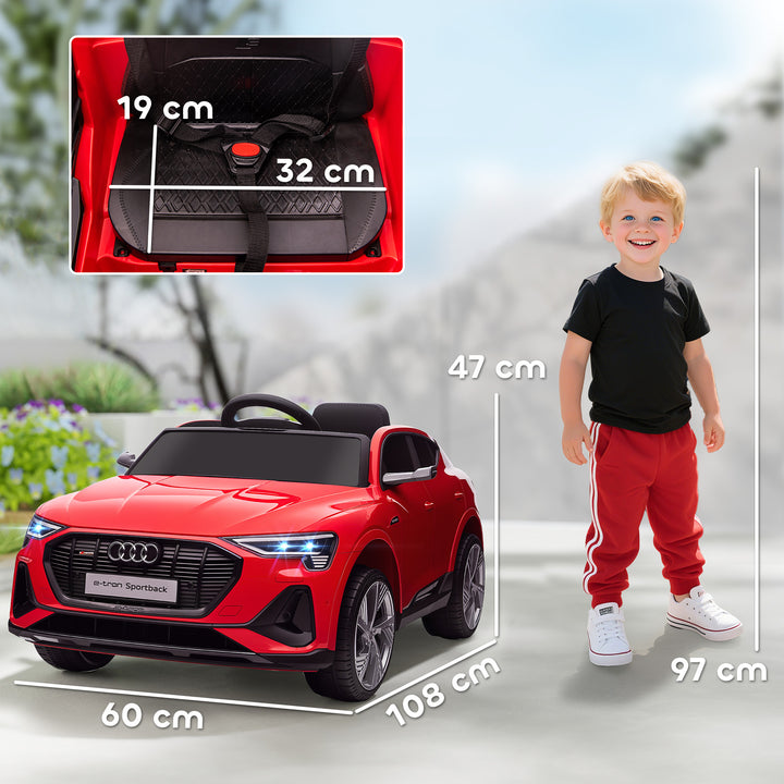 Carro Elétrico Audi E-Tron 12V para Crianças acima de 3 Anos com Controle Remoto Faróis Buzina Música MP3 TF USB e Abertura da Porta 3-8km/h 108x60x47cm Vermelho