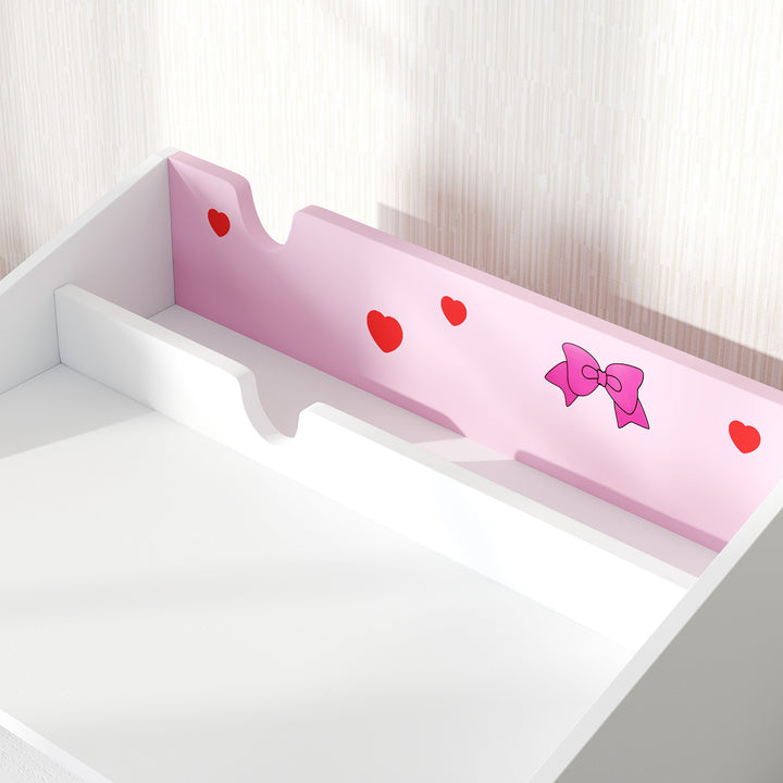 Conjunto de Secretária e Cadeira para Crianças acima de 3 Anos Secretária Infantil com Gaveta Amovível e Compartimento para Dormitório Sala de Jogos Rosa e Branco