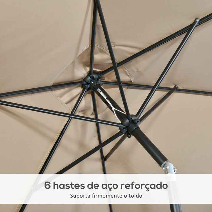 Chapéu de Sol de Alumínio 195x295x240 cm Chapéu de Sol Retangular de Jardim Inclinável com Manivela e Mastro Desmontável para Terraço Piscina Pátio Exterior Cáqui