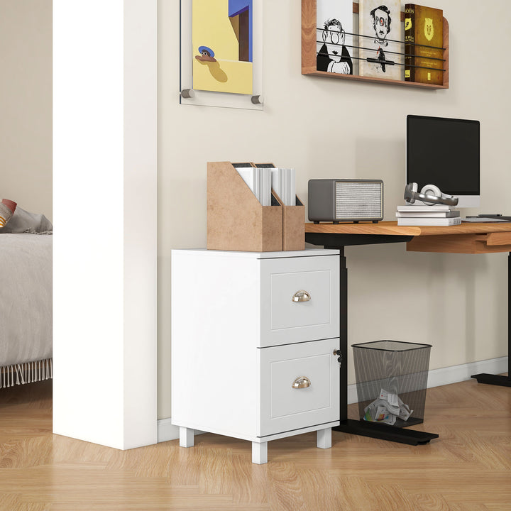 Bloco de Gavetas para Escritório Móvel Arquivador com 2 Gavetas para Escritório com Fechadura e Barras para Documentos A4 e Carta 40x41,5x67,5 cm Branco