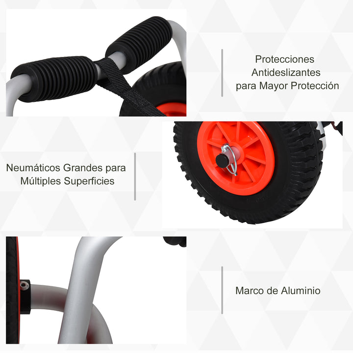 Carrinho de transporte dobrável para caiaque carga 75 kg de alumínio ajuste universal com rodas para barco canoa 57,5x33x24 cm prata
