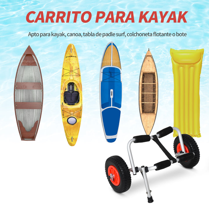Carrinho de transporte dobrável para caiaque carga 75 kg de alumínio ajuste universal com rodas para barco canoa 57,5x33x24 cm prata
