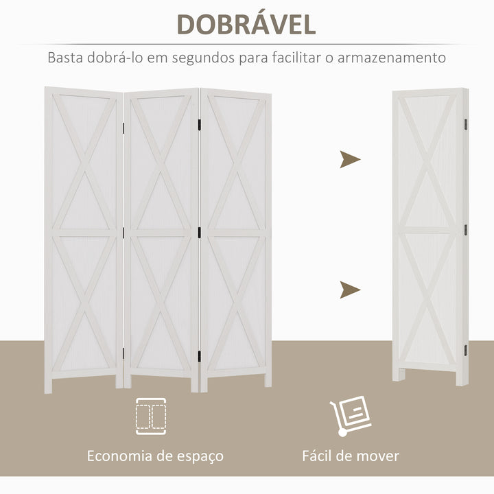 Biombo de 3 Paineis Separador de Ambientes Dobrável 136,5x170cm Divisória para Espaços de Madeira Decoração Elegante para Dormitório Sala de Estar Branco