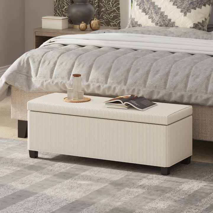 Banco de Arrumação Banco com Armazenamento Capacidade de 84 L 112x42x40 cm Estofado em Veludo Banco Pé de Cama para Dormitório Bege