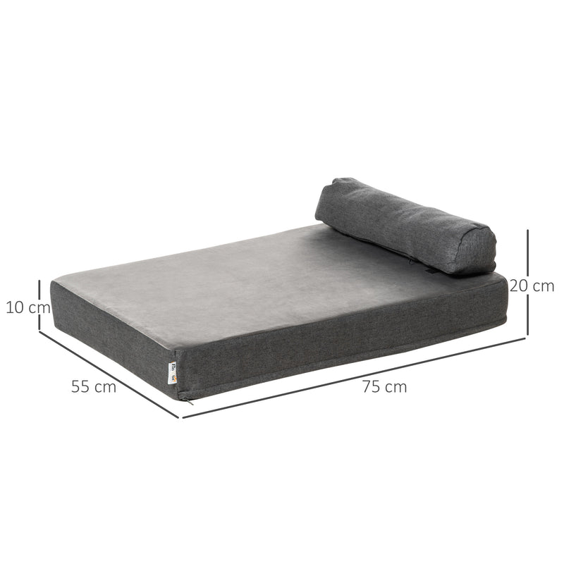 Cama para Cães Lavável Ortopédica com Almofada e Capa Removível Almofada para Cães de Pelúcia e Espuma Viscoelástica 75x55x20cm Cinza