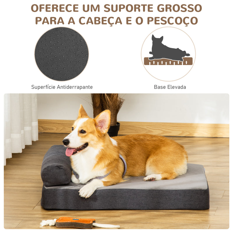 Cama para Cães Lavável Ortopédica com Almofada e Capa Removível Almofada para Cães de Pelúcia e Espuma Viscoelástica 75x55x20cm Cinza