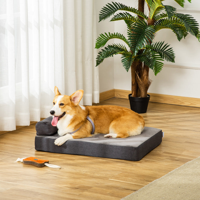 Cama para Cães Lavável Ortopédica com Almofada e Capa Removível Almofada para Cães de Pelúcia e Espuma Viscoelástica 75x55x20cm Cinza