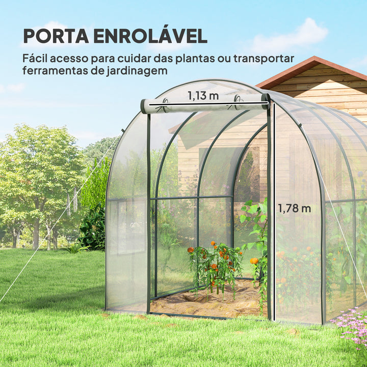 Estufa de Exterior 3x2x2 m Estufa Túnel com Porta Enrolável 2 Janelas de Rede Cobertura de Plástico e Estrutura de Aço Anti-UV para Cultivos Plantas Flores Transparente