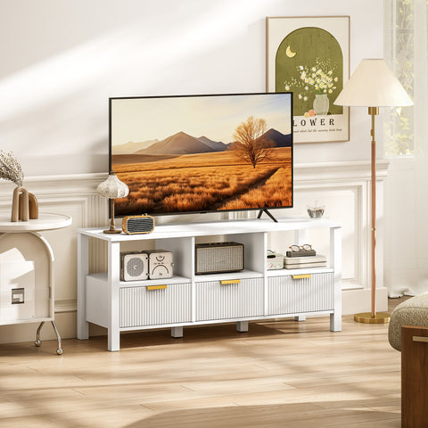 Móvel de TV Moderno Móvel de TV para Sala de Estar com 3 Gavetas e 3 Prateleiras Abertas para Televisores de 43-55 Polegadas 120x39,5x50 cm Branco