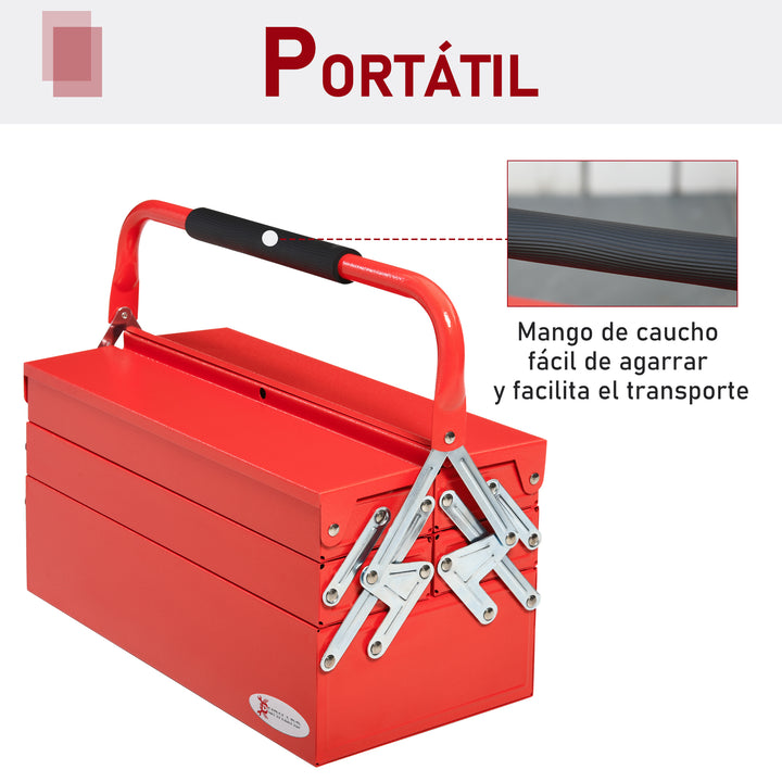 Caixa de ferramentas dobrável de aço com 5 compartimentos com alça 45x22,5x34,5 cm Vermelho
