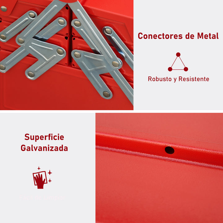 Caixa de ferramentas dobrável de aço com 5 compartimentos com alça 45x22,5x34,5 cm Vermelho