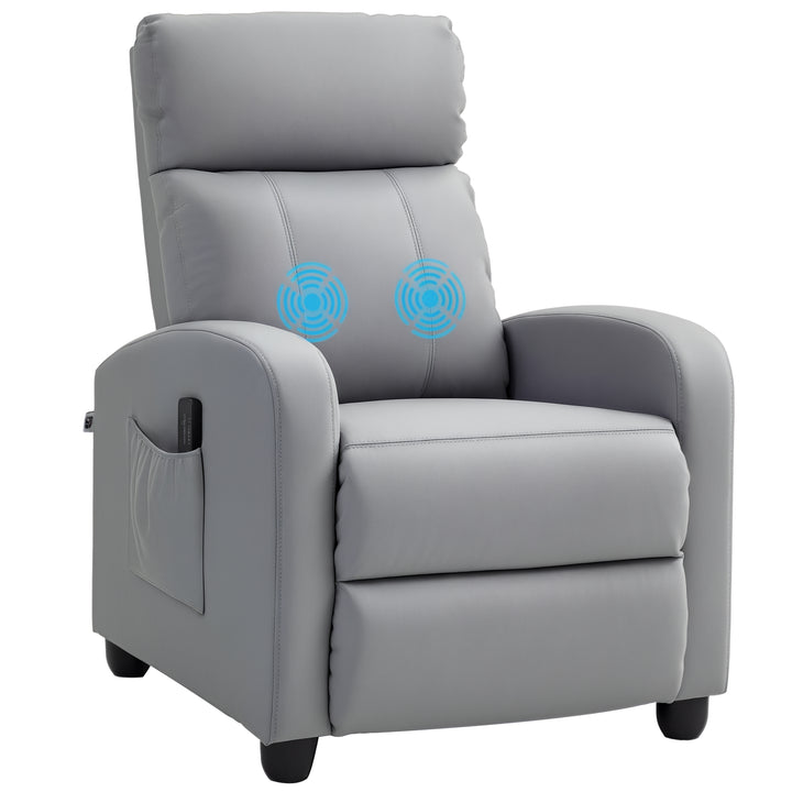 Poltrona de Massagem Poltrona Relax Reclinável com Controlo Remoto 2 Áreas de Massagem 8 Programas 5 Níveis de Intensidade Estofado em PU 68x88x98 cm Cinzento