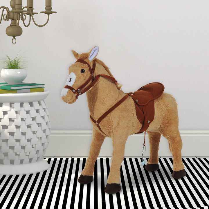 Cavalo de Brinquedo para Crianças de +3 Anos Cavalo de Brinquedo com Sons e Estrutura de Metal Carga 60kg 85x28x60 cm Bege