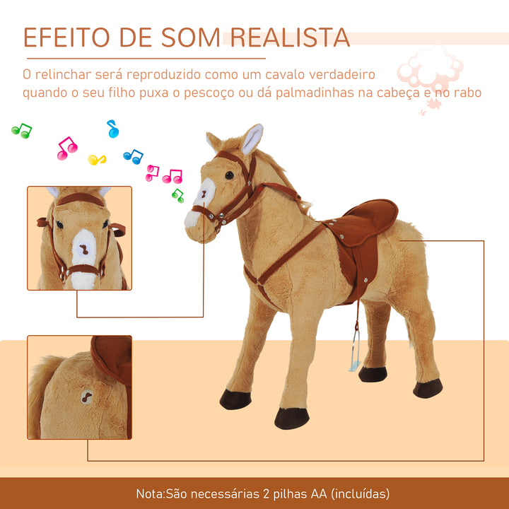 Cavalo de Brinquedo para Crianças de +3 Anos Cavalo de Brinquedo com Sons e Estrutura de Metal Carga 60kg 85x28x60 cm Bege