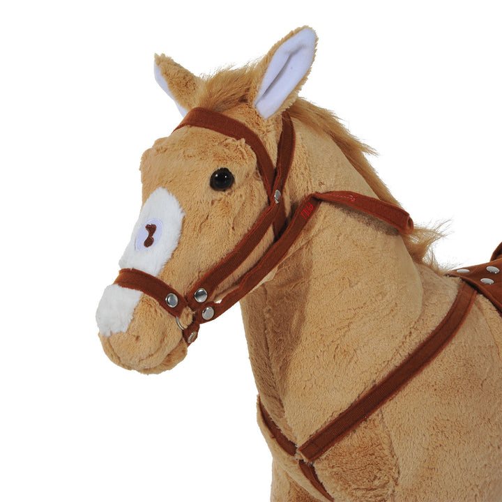Cavalo de Brinquedo para Crianças de +3 Anos Cavalo de Brinquedo com Sons e Estrutura de Metal Carga 60kg 85x28x60 cm Bege