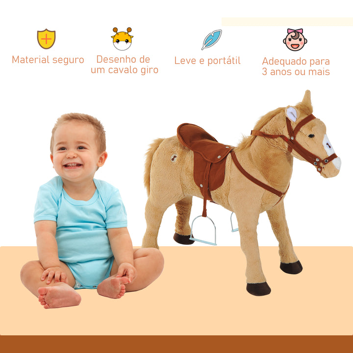 Cavalo de Brinquedo para Crianças de +3 Anos Cavalo de Brinquedo com Sons e Estrutura de Metal Carga 60kg 85x28x60 cm Bege
