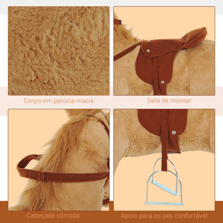 Cavalo de Brinquedo para Crianças de +3 Anos Cavalo de Brinquedo com Sons e Estrutura de Metal Carga 60kg 85x28x60 cm Bege
