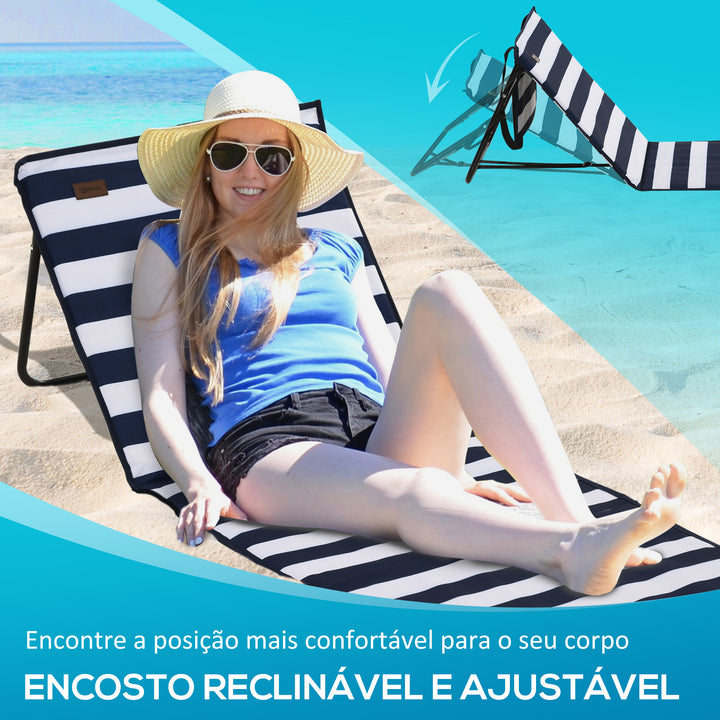 Conjunto de 2 Esteiras de Praia Dobrável Esteiras Acolchoadas com Encosto Reclinável e Bolsa de Transporte para Jardim Campismo 142x51x40 cm Branco e Azul