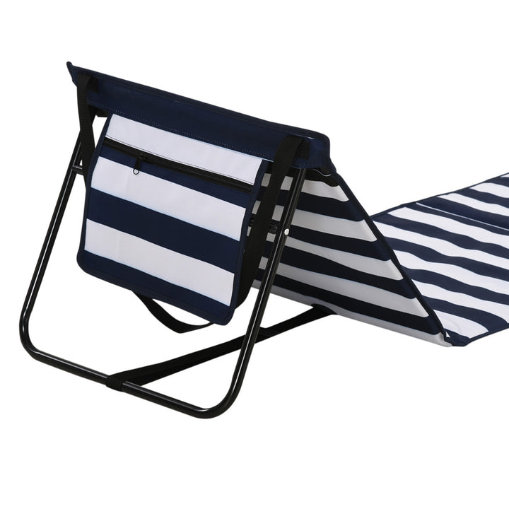 Conjunto de 2 Esteiras de Praia Dobrável Esteiras Acolchoadas com Encosto Reclinável e Bolsa de Transporte para Jardim Campismo 142x51x40 cm Branco e Azul