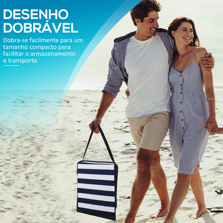Conjunto de 2 Esteiras de Praia Dobrável Esteiras Acolchoadas com Encosto Reclinável e Bolsa de Transporte para Jardim Campismo 142x51x40 cm Branco e Azul