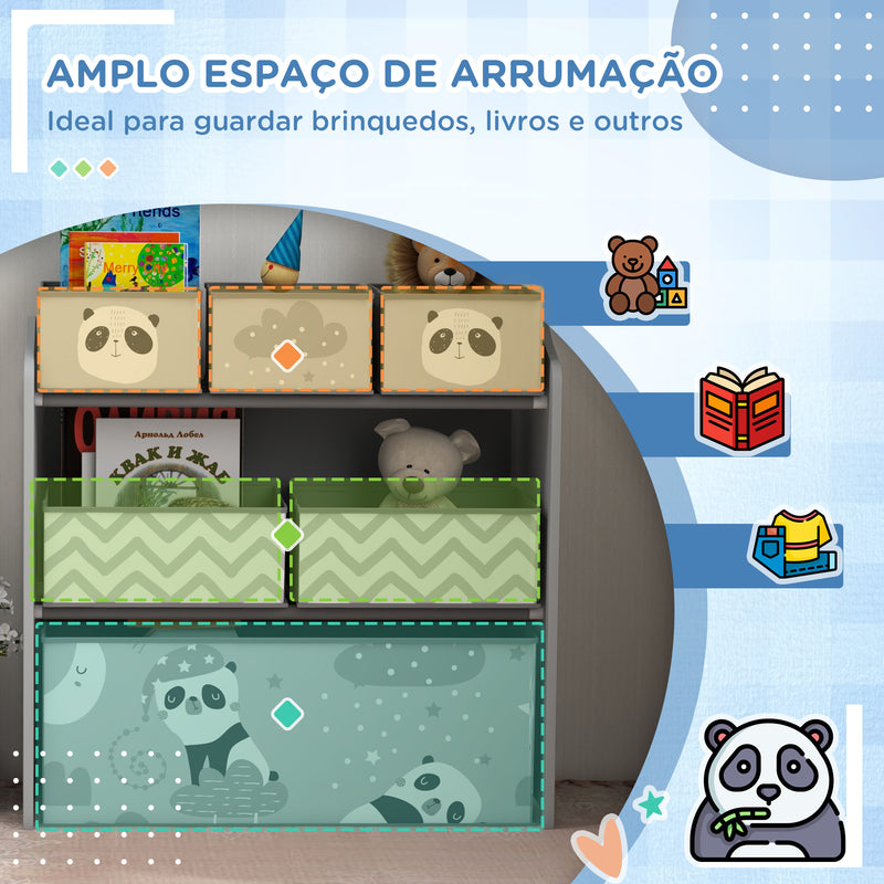 Estante para Brinquedos com 6 Caixas de Tecido não Tecido Amovíveis Organizador de Brinquedos para Crianças de 3-8 Anos para Dormitório 63x30x66 cm Ciza