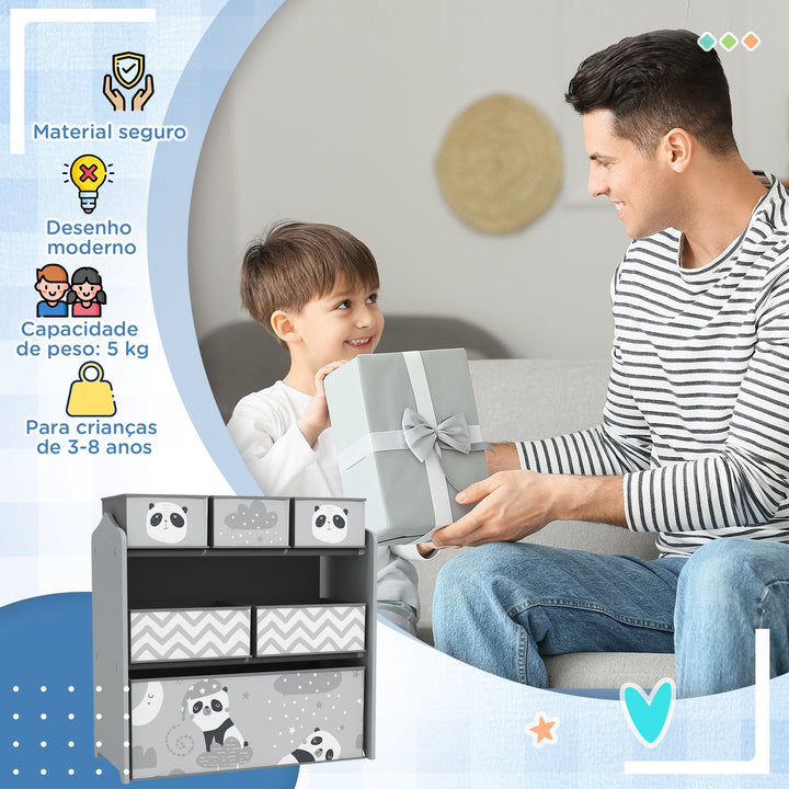 Estante para Brinquedos com 6 Caixas de Tecido não Tecido Amovíveis Organizador de Brinquedos para Crianças de 3-8 Anos para Dormitório 63x30x66 cm Ciza