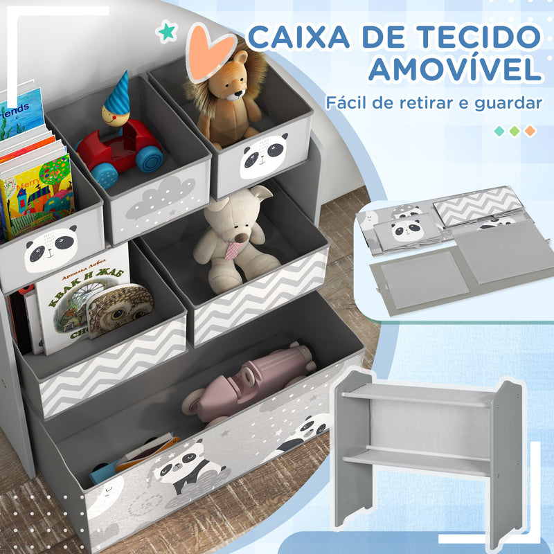 Estante para Brinquedos com 6 Caixas de Tecido não Tecido Amovíveis Organizador de Brinquedos para Crianças de 3-8 Anos para Dormitório 63x30x66 cm Ciza