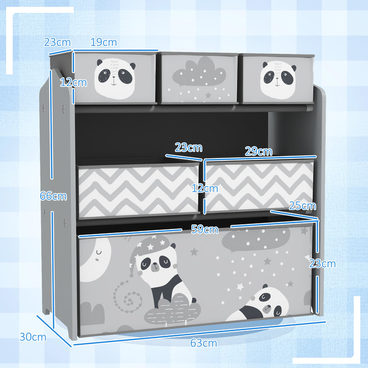 Estante para Brinquedos com 6 Caixas de Tecido não Tecido Amovíveis Organizador de Brinquedos para Crianças de 3-8 Anos para Dormitório 63x30x66 cm Ciza