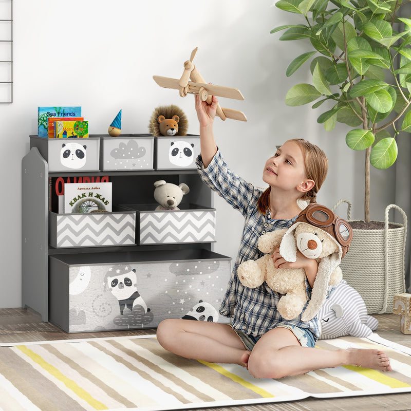 Estante para Brinquedos com 6 Caixas de Tecido não Tecido Amovíveis Organizador de Brinquedos para Crianças de 3-8 Anos para Dormitório 63x30x66 cm Ciza