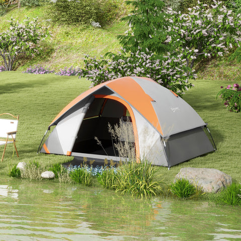 Tenda de Campismo para 2 Pessoas Tenda de Campismo Dobrável com Janela e Bolsa de Transporte Impermeável 3000 mm 210x150x110 cm Laranja