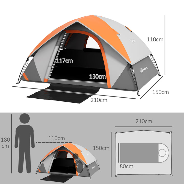 Tenda de Campismo para 2 Pessoas Tenda de Campismo Dobrável com Janela e Bolsa de Transporte Impermeável 3000 mm 210x150x110 cm Laranja
