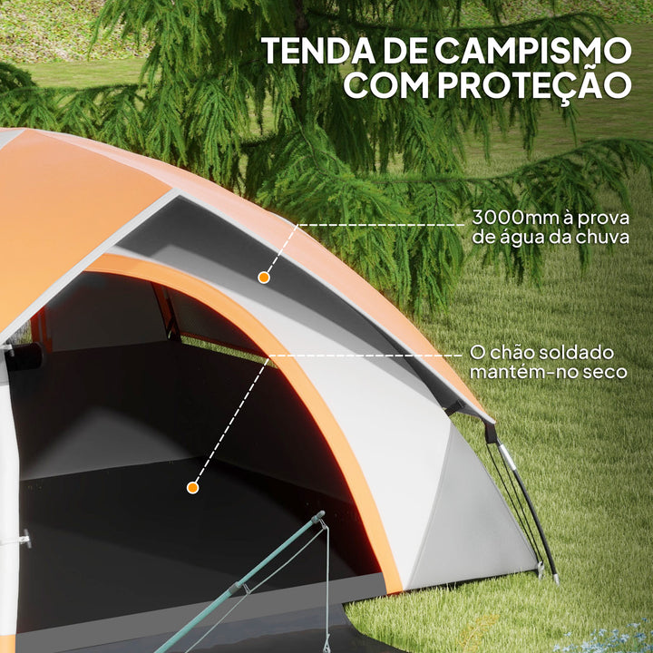 Tenda de Campismo para 2 Pessoas Tenda de Campismo Dobrável com Janela e Bolsa de Transporte Impermeável 3000 mm 210x150x110 cm Laranja