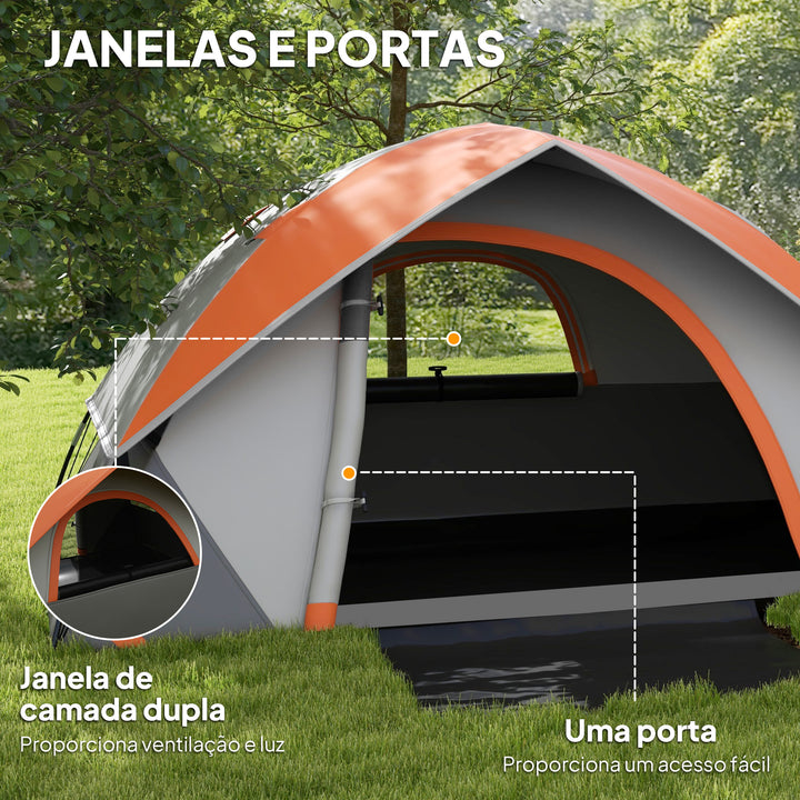 Tenda de Campismo para 2 Pessoas Tenda de Campismo Dobrável com Janela e Bolsa de Transporte Impermeável 3000 mm 210x150x110 cm Laranja