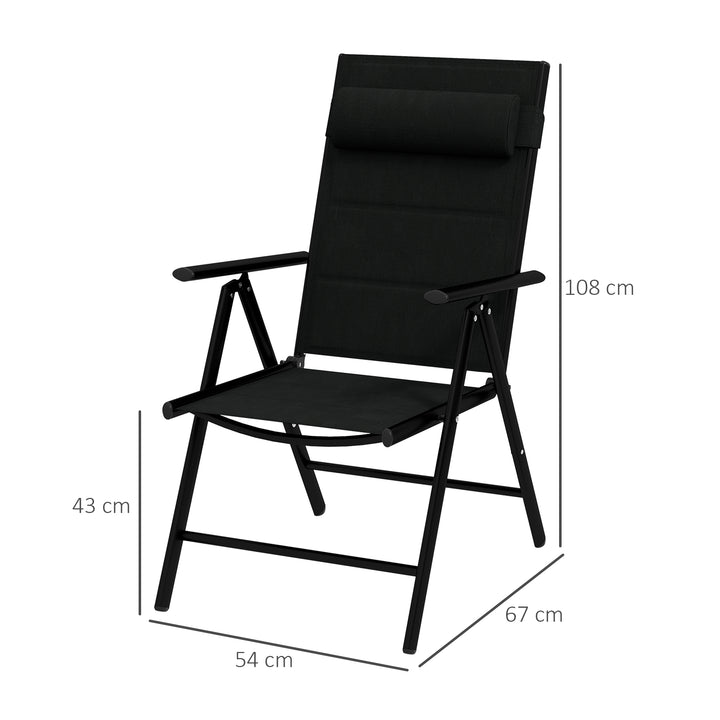 Conjunto de 2 Cadeiras de Campismo Dobráveis Cadeiras de Jardim com Apoios de Braços e Estrutura de Alumínio Capacidade de Carga 130 kg para Terraço e Praia 54x67x108 cm, Preto
