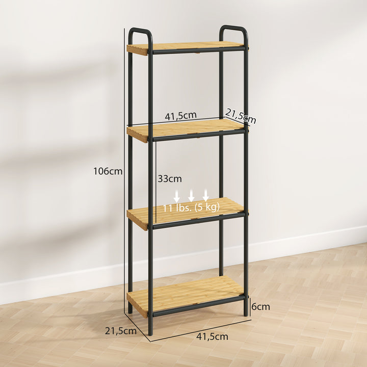 Estante de Casa de Banho de Bambu de 3 Níveis Estante de Armazenamento com 3 Prateleiras Abertas Desenho de Ripas e Estrutura de Aço para Cozinha Casa de Banho 41,5x21,5x106 cm Madeira e Preto