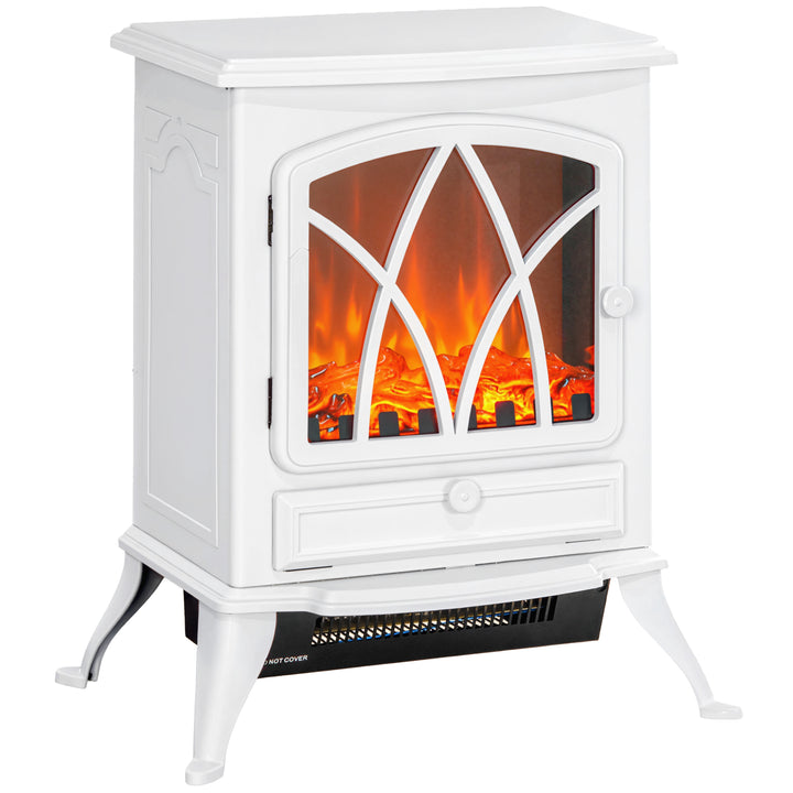 Lareira Elétrica Portátil Lareira Elétrica com Efeito de Chama Realista Potência 1000W/2000W 45x28,5x54 cm Branco