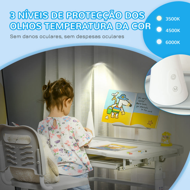 Conjunto de Secretária e Cadeira para Crianças acima de 3 Anos Secretária Infantil com Altura Ajustável Mesa Inclinável Gaveta Lâmpada LED e Suporte para Lápis 80x49,5x80-105cm e 36x34x60-73 cm Cinza