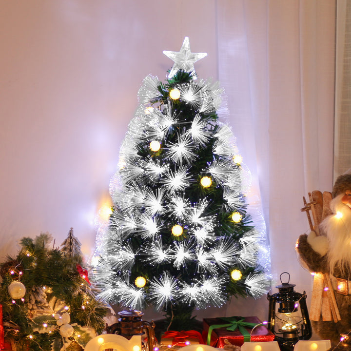 Árvore de Natal 90 cm Árvore de Natal com Fibra Óptica Árvore de Natal Artificial com 90 Luzes LED e 90 Ramos para Interior Verde e Branco