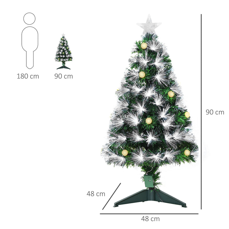 Árvore de Natal 90 cm Árvore de Natal com Fibra Óptica Árvore de Natal Artificial com 90 Luzes LED e 90 Ramos para Interior Verde e Branco