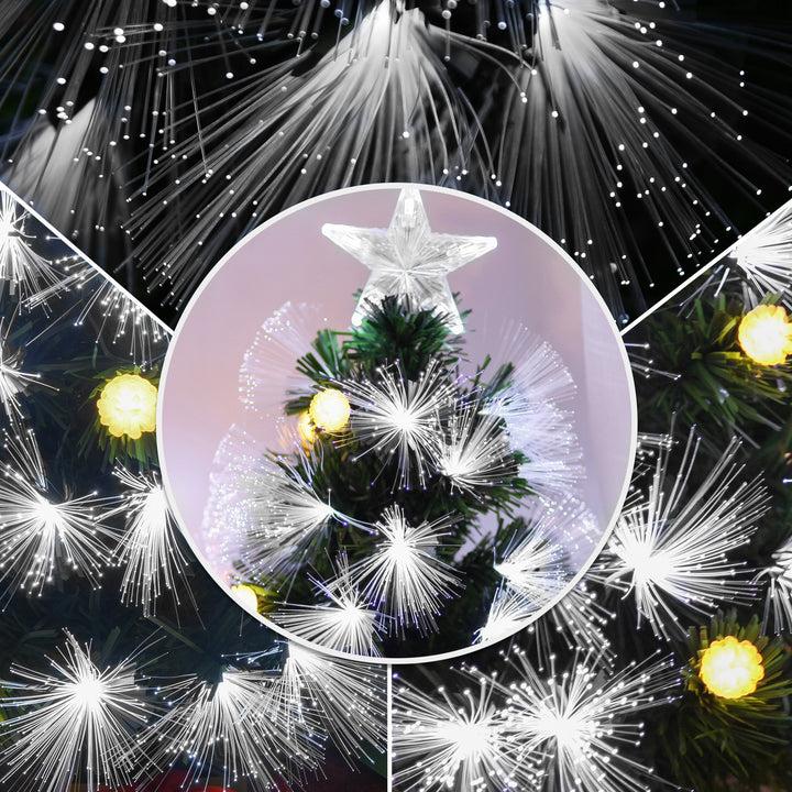 Árvore de Natal 90 cm Árvore de Natal com Fibra Óptica Árvore de Natal Artificial com 90 Luzes LED e 90 Ramos para Interior Verde e Branco