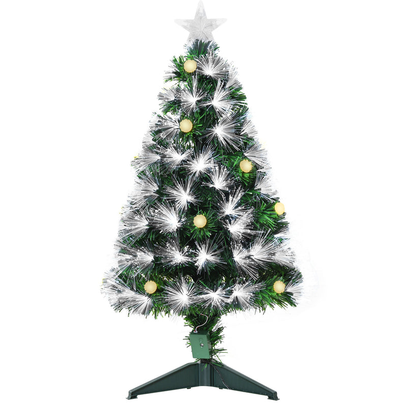 Árvore de Natal 90 cm Árvore de Natal com Fibra Óptica Árvore de Natal Artificial com 90 Luzes LED e 90 Ramos para Interior Verde e Branco